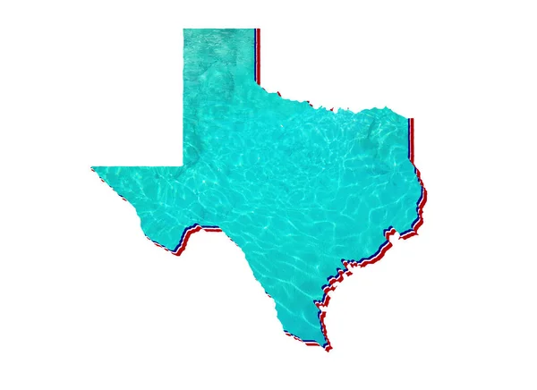 Karta Över Texas Tillstånd Med Vatten Reflektion Bild Akvamarin Färg — Stockfoto