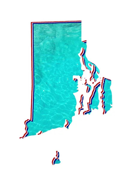 罗得岛州地图 带有水彩画和白色背景的反光图像 — 图库照片