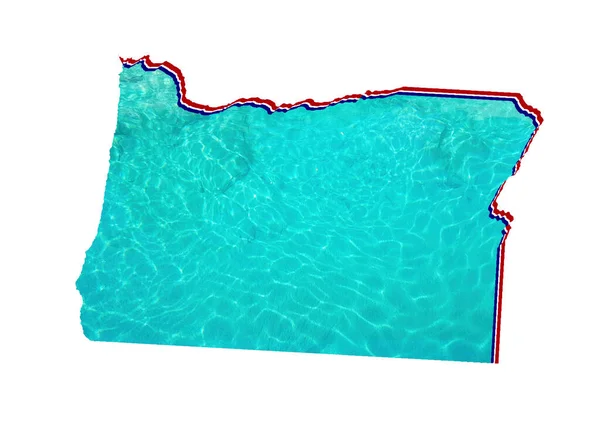 带有水彩画和白色背景的水面反射图像的俄勒冈州地图 — 图库照片