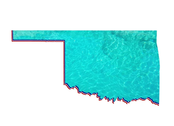 Carte État Oklahoma Avec Image Réflexion Eau Couleur Aquamarine Fond — Photo