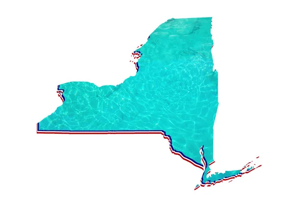 Mapa Stanu Nowy Jork Odbiciem Wody Kolorze Akwamarynu Białym Tle — Zdjęcie stockowe