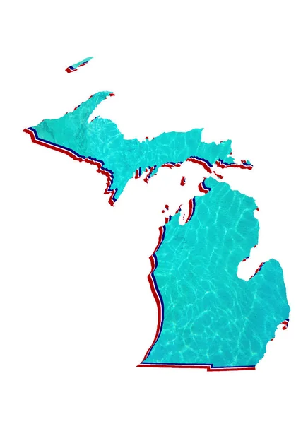 Karta Över Michigan Tillstånd Med Vatten Reflektion Bild Akvamarin Färg — Stockfoto