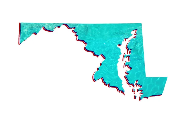 Mapa Státu Maryland Odrazem Vody Akvamarínové Barvě Bílým Pozadím — Stock fotografie