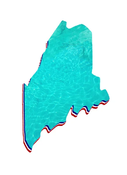 アクアマリンの色と白の背景で水の反射像を持つメイン州の地図 — ストック写真