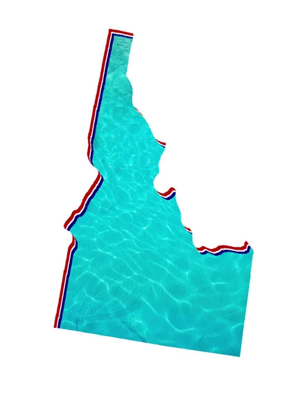 Mapa Státu Idaho Odrazem Vody Akvamarínové Barvě Bílým Pozadím — Stock fotografie