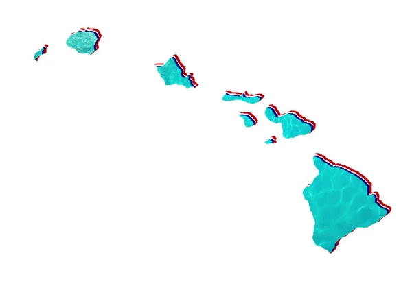 Карта Штата Гавайи Изображением Отражения Воды Аквамариновом Цвете Белом Фоне — стоковое фото