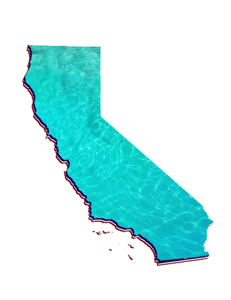 Karta Över Kalifornien Tillstånd Med Vatten Reflektion Bild Akvamarin Färg — Stockfoto