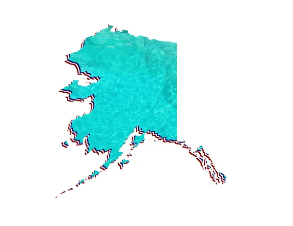 Karte Des Bundesstaates Alaska Mit Wasserspiegelung Aquamarinfarbe Und Weißem Hintergrund — Stockfoto