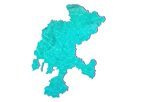 アクアマリンの色と白の背景に水の反射像を持つザカテカス州の地図 — ストック写真
