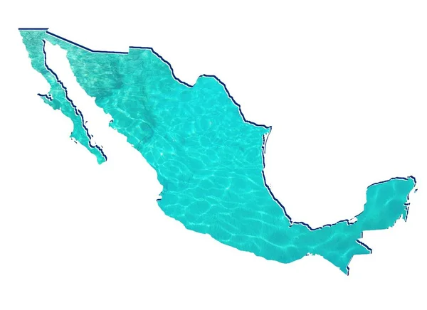 Map Mexico Water Reflection Image Aquamarine Color White Background — Stock Photo, Image