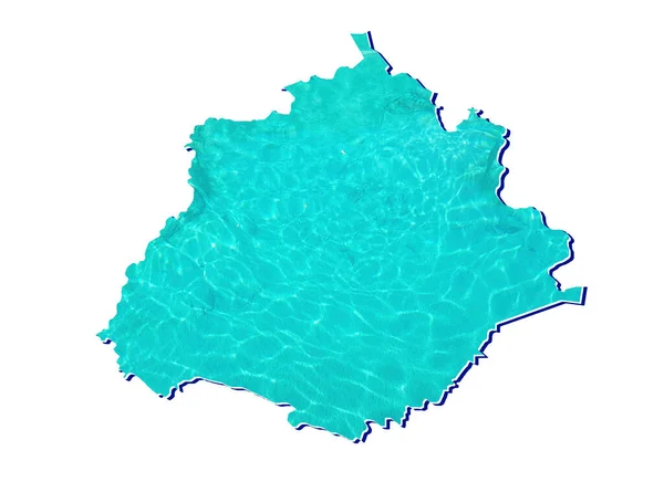 アクアマリンの色と白の背景に水の反射像を持つアグアスカリエンテス州の地図 — ストック写真