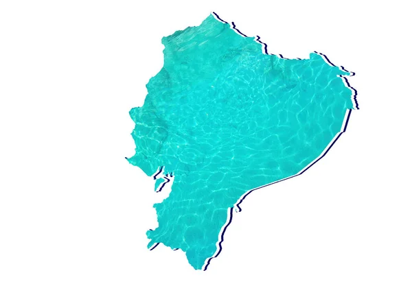 Map Ecuador Water Reflection Image Aquamarine Color White Background — Stock Photo, Image