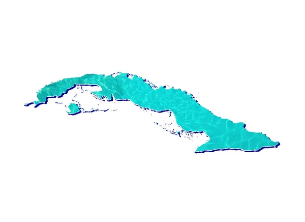 Mapa Cuba Con Imagen Reflejo Agua Color Aguamarina Fondo Blanco — Foto de Stock