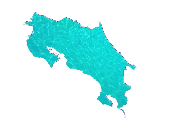 アクアマリンの色と白の背景で水の反射像を持つコスタリカの地図 — ストック写真