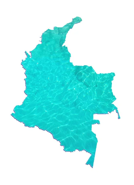 Mapa Colombia Con Imagen Reflejo Agua Color Aguamarina Fondo Blanco —  Fotos de Stock