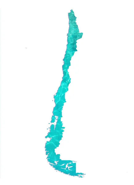 Kaart Van Chili Met Waterreflectie Afbeelding Aquamarijn Kleur Witte Achtergrond — Stockfoto