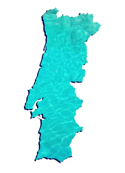 Carte Portugal Avec Image Réfléchissante Eau Couleur Aquamarine Fond Blanc — Photo