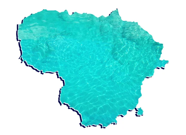 アクアマリンの色と白の背景で水の反射像を持つリトアニアの地図 — ストック写真