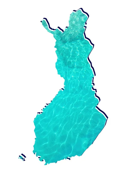 アクアマリンの色と白の背景で水の反射像を持つフィンランドの地図 — ストック写真