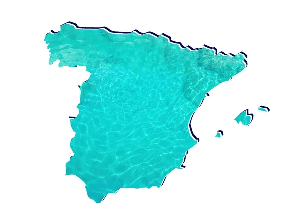 Mapa Espanha Com Imagem Reflexão Água Aquamarine Cor Fundo Branco — Fotografia de Stock