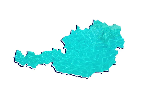 Kaart Van Oostenrijk Met Waterreflectie Afbeelding Aquamarijn Kleur Witte Achtergrond — Stockfoto
