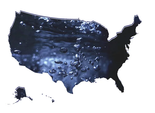 Karta Över Usa Med Rörlig Vattenbild Och Vit Bakgrund — Stockfoto