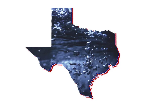 带有流动水图像和白色背景的德克萨斯州地图 — 图库照片