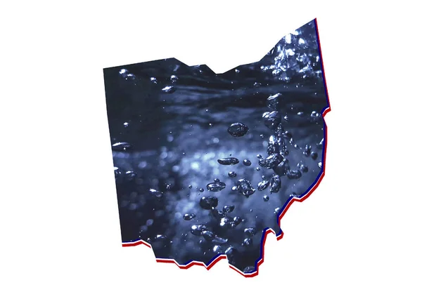 Karta Över Ohio Tillstånd Med Rörlig Vattenbild Och Vit Bakgrund — Stockfoto