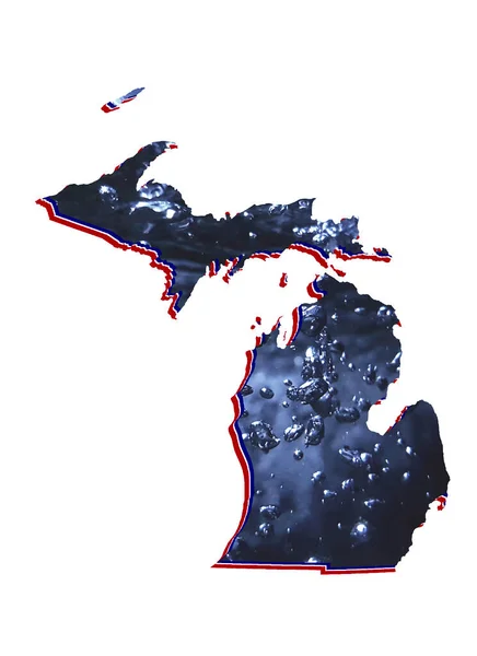 Kaart Van Michigan Staat Met Bewegend Water Afbeelding Witte Achtergrond — Stockfoto