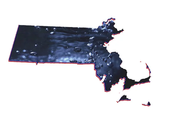 Mapa Estado Massachusetts Com Imagem Água Movimento Fundo Branco — Fotografia de Stock