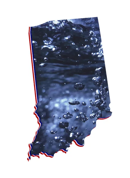 Χάρτης Της Πολιτείας Της Ιντιάνα Κινούμενη Εικόνα Νερού Και Λευκό — Φωτογραφία Αρχείου