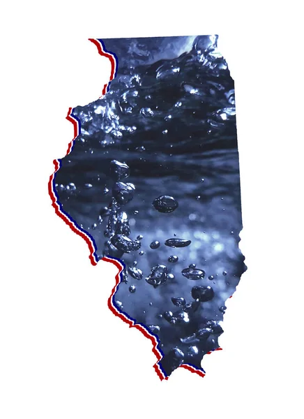 Kaart Van Illinois Staat Met Bewegend Water Afbeelding Witte Achtergrond — Stockfoto