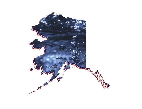 Karta Över Alaska Tillstånd Med Rörlig Vattenbild Och Vit Bakgrund — Stockfoto