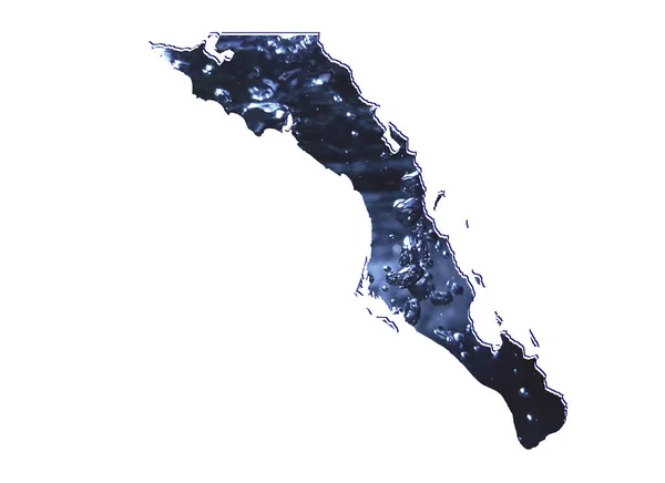 Mapa Stanu Baja California Sur Ruchomym Obrazem Wody Białym Tłem — Zdjęcie stockowe