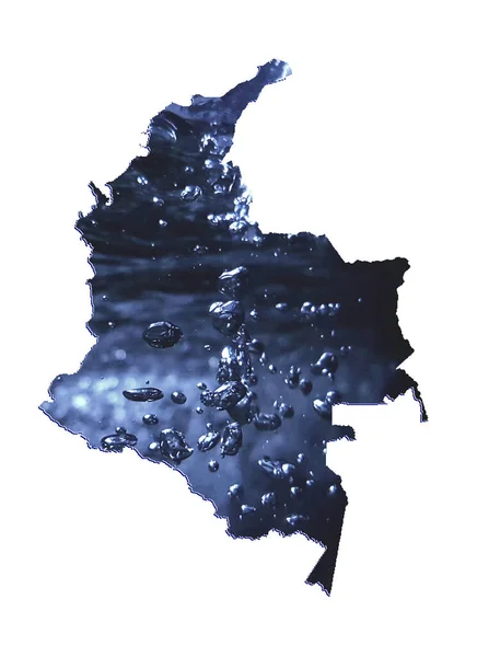 具有移动水图像和白色背景的哥伦比亚地图 — 图库照片