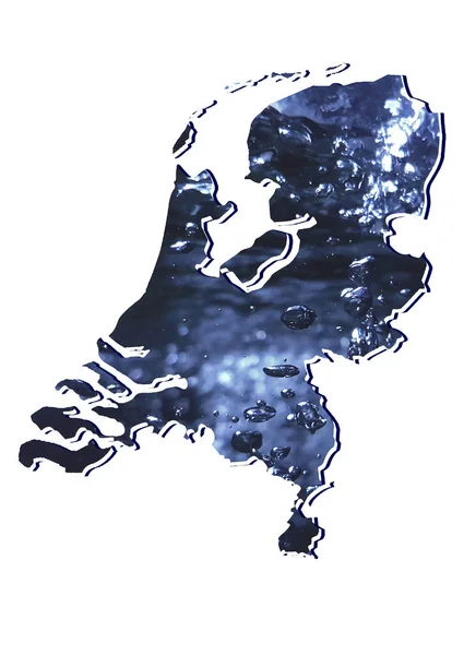 Hareketli su görüntüsü ve beyaz arkaplanı olan Hollanda haritası