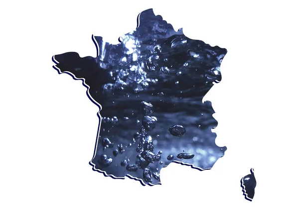 带有流动水图像和白色背景的法国地图 — 图库照片