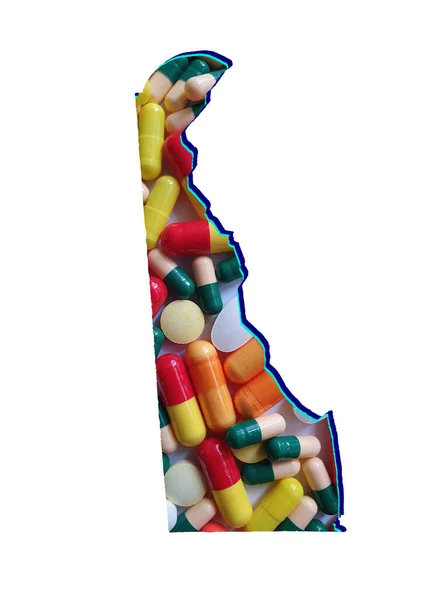 map of Delaware state with medicine pills and white background