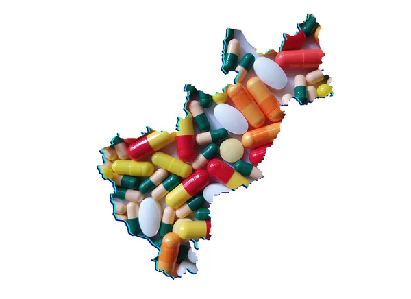 Карта Штата Фетаро Лекарственными Таблетками Белым Фоном — стоковое фото
