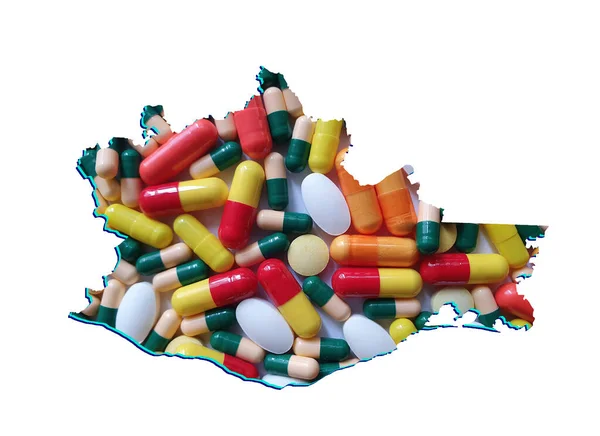 Карта Штата Оахака Лекарствами Таблетки Белый Фон — стоковое фото