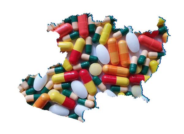 Mapa Estado Michoacan Com Comprimidos Medicamentos Fundo Branco — Fotografia de Stock