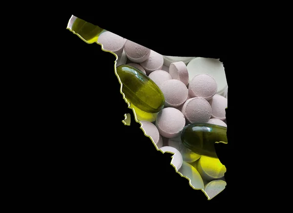 Mapa Státu Sonora Medicínskými Pilulkami Černým Pozadím — Stock fotografie