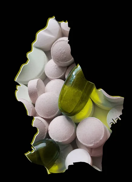 Карта Люксембурга Лекарствами Таблетки Черный Фон — стоковое фото