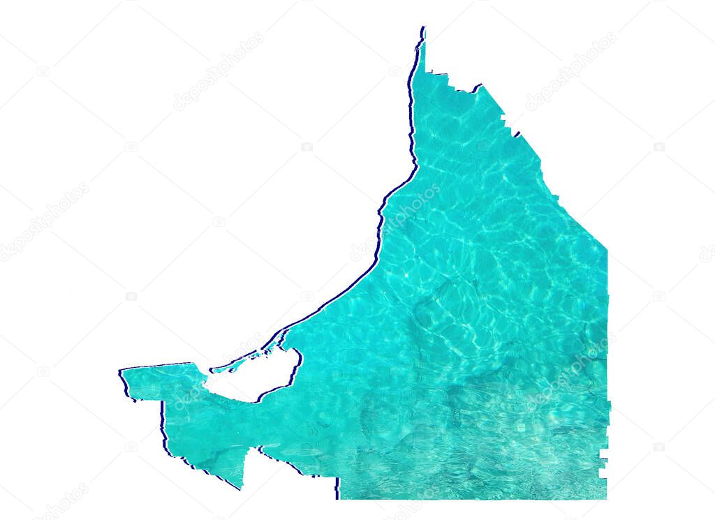 map of Campeche state with water reflection image in aquamarine color and white background