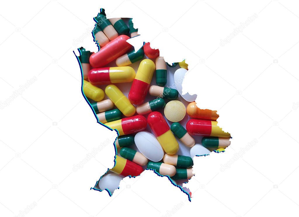 map of Nayarit state with medicine pills and white background