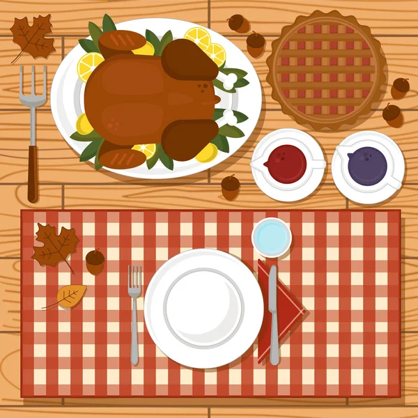 Thanksgiving day flat lay — Stock Vector