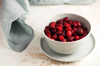  Candied cranberries, dried cranberries close-up. The right snack, sweets for vegetarians.