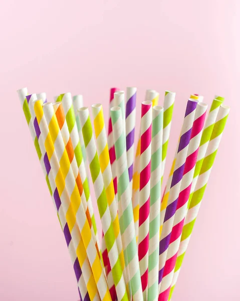 Multi Colored Biodegradable Striped Paper Tubes Drinks Cocktails Concept Party — Stock Photo, Image