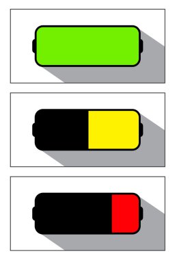Batarya hayat Icons Set. Düz tasarım vektör ikonlar, uzun gölge, beyaz arka plan üzerinde izole.