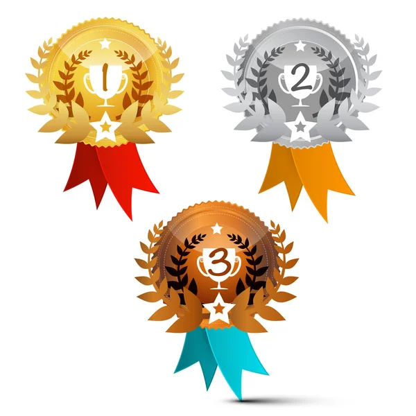 Medallas fijadas. Símbolos de premios vectoriales aislados sobre fondo blanco . — Vector de stock